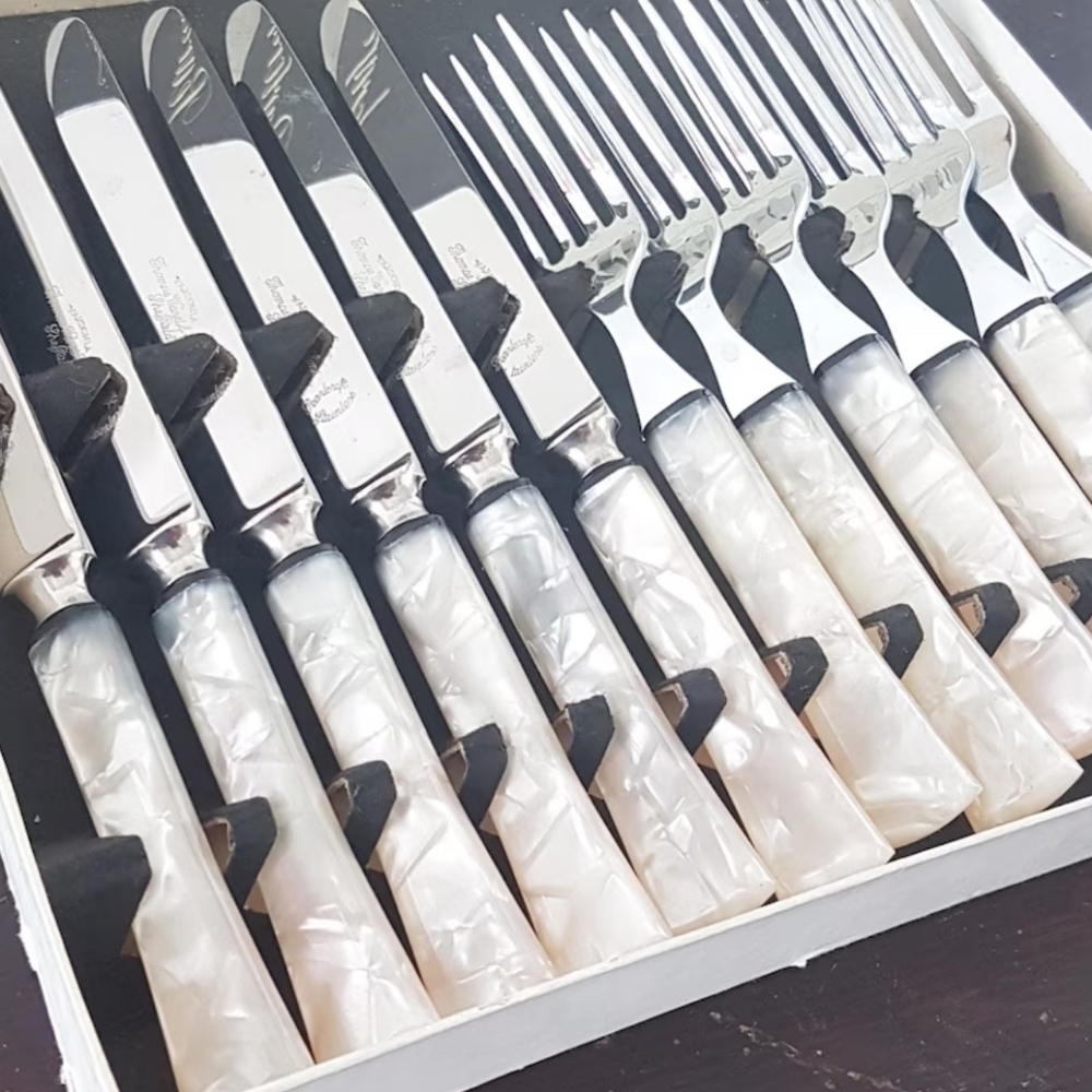Sheffield England Vintage Pearlcraft Dessert Fork & Knife Set: byThomas Ward